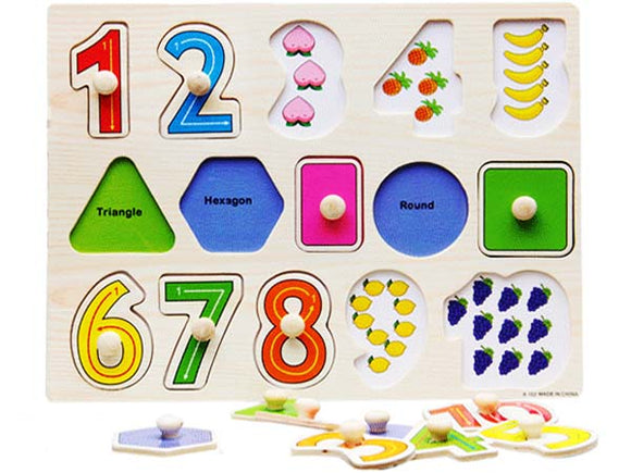 Wooden Puzzle w-handle -  Number & Shapes