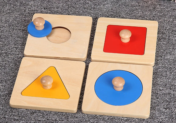 Montessori 4 Geometric Shape Wooden Puzzle w-handle